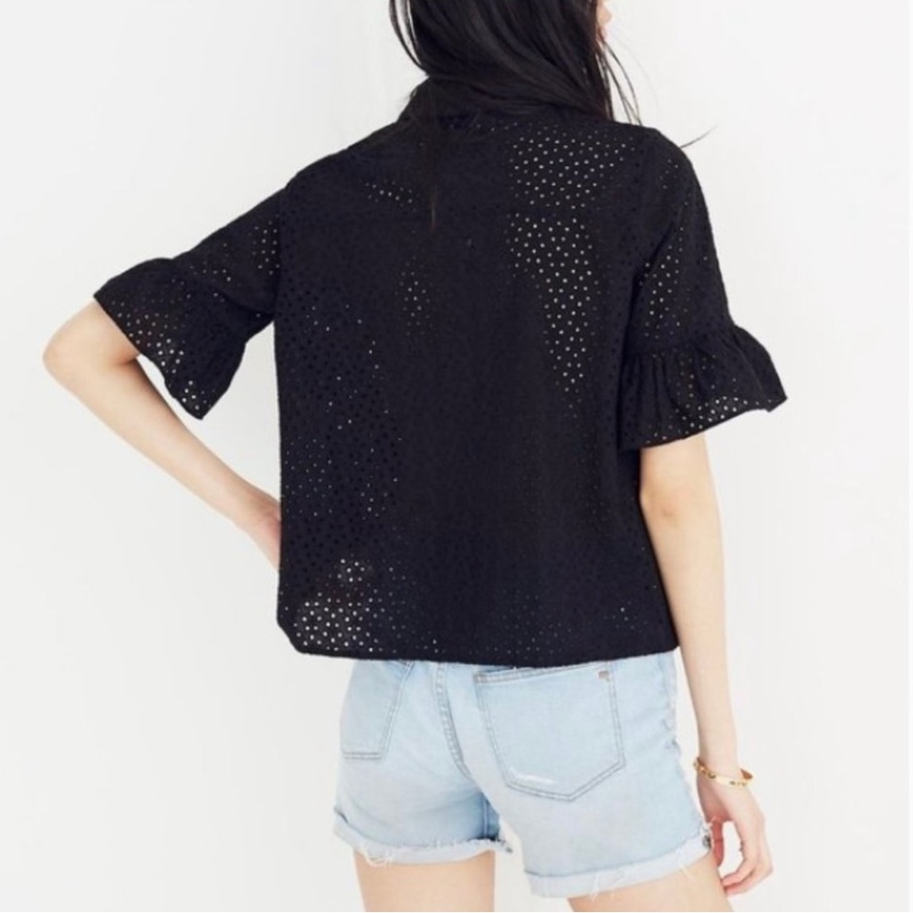 💙Madewell black eyelet bell sleeve shirt top XS💙 - Picture 3 of 12